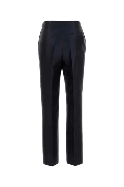 Alberta Ferretti Satin Finish Straight Leg Trousers With Pockets In Blue