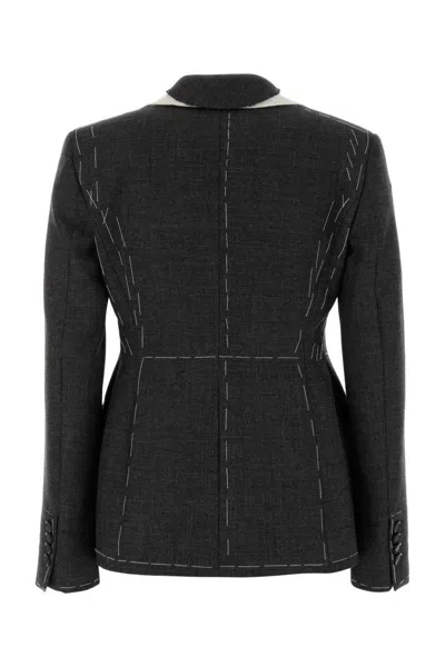Moschino Embroidered Wool Canvas Jacket With Notch Lapel In Gray