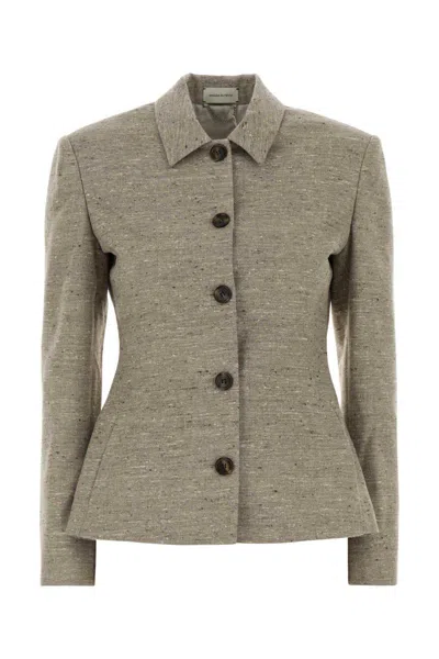 Magda Butrym Tailored Silk Blend Blazer With Structured Shoulders In Gray