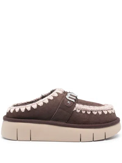 Mou Moka Bounce Metal Logo Leather Wool Rubber Clog Shoe In Gray