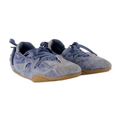 Acne Studios Bilaria Paneled Logo-print Denim Ballet Flats In Blue