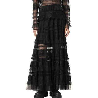 Allsaints Womens Black Arlea Elasticated-waist Lace-trim Woven Maxi Skirt In Black
