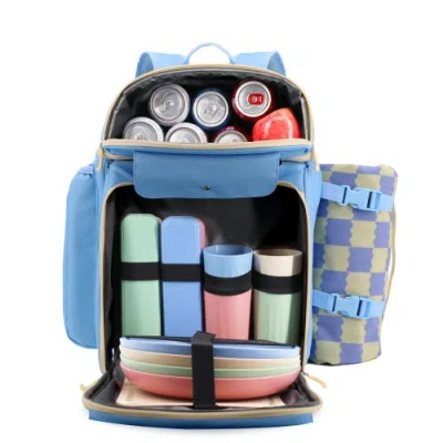 J World Picnic Backpack With Insulated Compartments & Picnic Mat In Blue