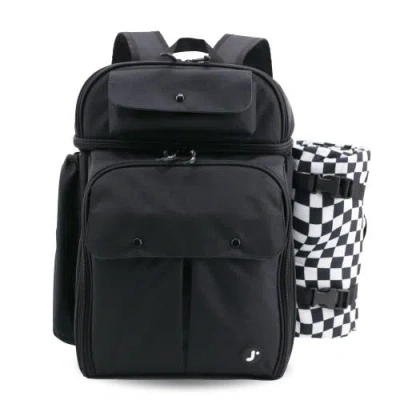 J World Picnic Backpack With Insulated Compartments & Picnic Mat In Black