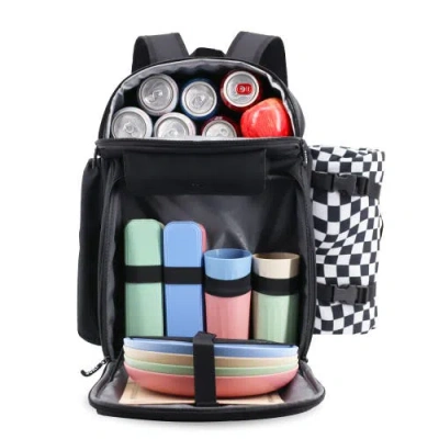 J World Picnic Backpack With Insulated Compartments & Picnic Mat In Black