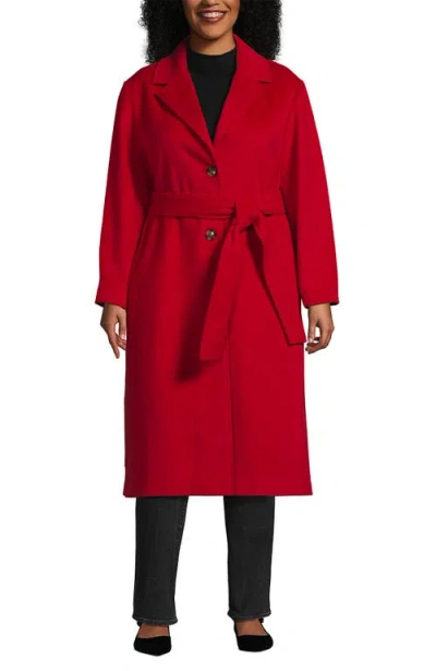 Lands' End Plus Size Wool Wrap Long Coat In Red