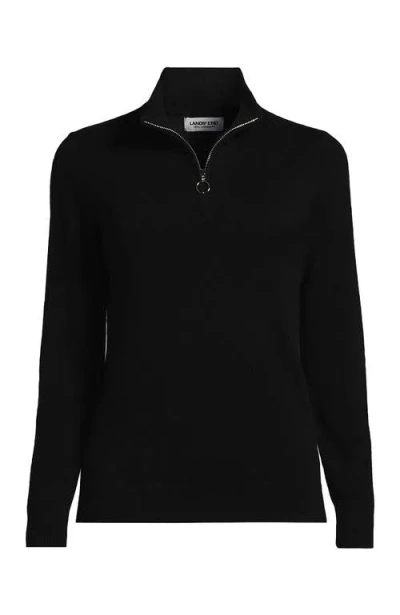Lands' End Cashmere Quarter Zip Sweater In Black