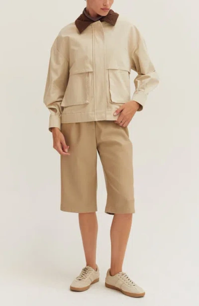 Crescent Contrast Collar Canvas Barn Jacket In Multi