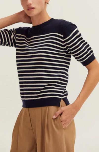 Crescent Stripe Short Sleeve Sweater Top In Multi