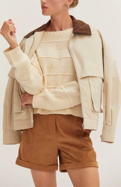 Crescent Textured Striped Sweater In White