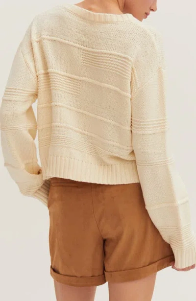 Crescent Textured Striped Sweater In White