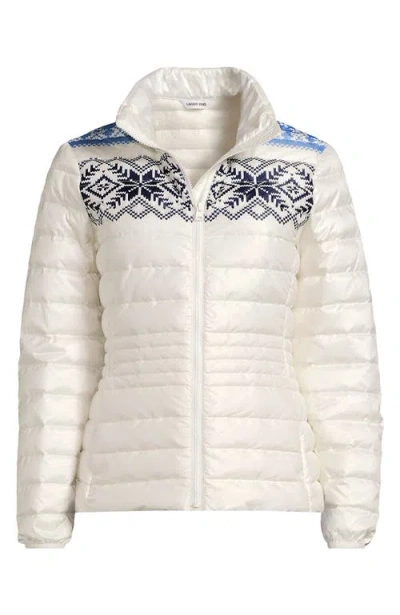 Lands' End Plus Size Wanderweight Packable Print Down Jacket In White