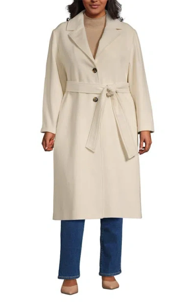 Lands' End Plus Size Wool Wrap Long Coat In Neutral