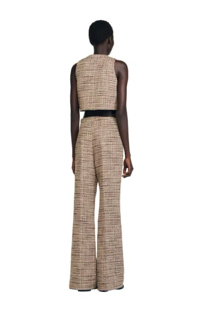 Sandro Womens Brown Button-down Regular-fit Textured Tweed Vest In Brown