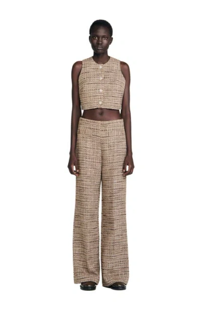 Sandro Womens Brown Button-down Regular-fit Textured Tweed Vest In Brown