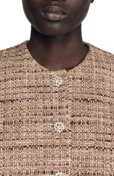 Sandro Womens Brown Button-down Regular-fit Textured Tweed Vest In Brown