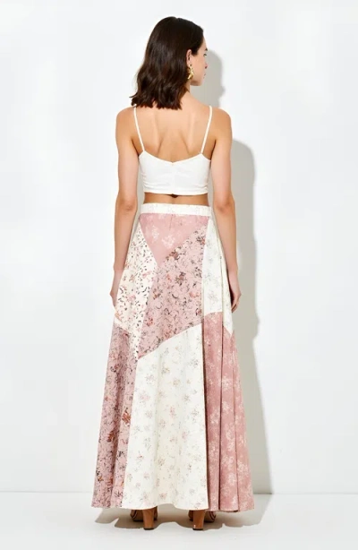 Modenaire Patchwork Floral Chevron Panel Maxi Skirt In Multi