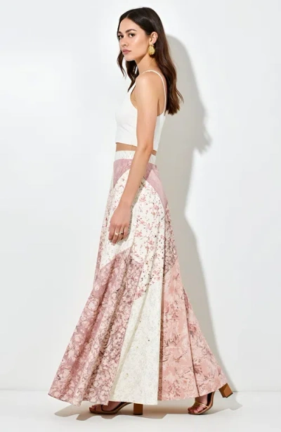 Modenaire Patchwork Floral Chevron Panel Maxi Skirt In Multi