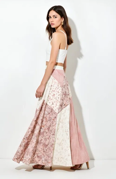 Modenaire Patchwork Floral Chevron Panel Maxi Skirt In Multi