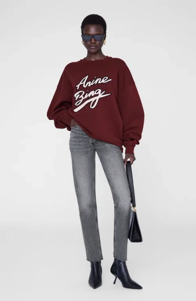 Anine Bing Womens Cabernet Miles Chenille-patch Cotton-jersey Sweatshirt In Burgundy