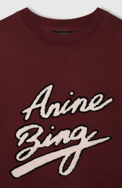 Anine Bing Womens Cabernet Miles Chenille-patch Cotton-jersey Sweatshirt In Burgundy