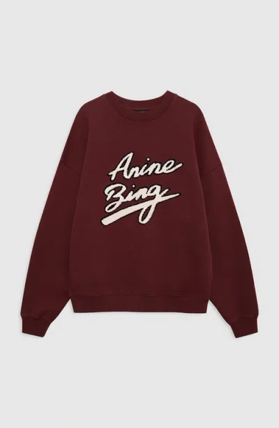 Anine Bing Womens Cabernet Miles Chenille-patch Cotton-jersey Sweatshirt In Burgundy