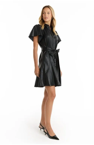 The Noli Shop Devin Leather Ruffle Dress In Black