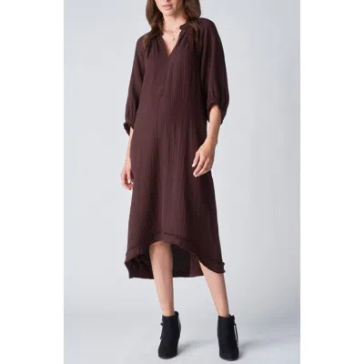 Ocean + Main Ocean+main Gauze Dress With Pockets In Brown