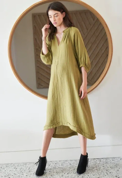Ocean + Main Ocean+main Gauze Dress With Pockets In Green