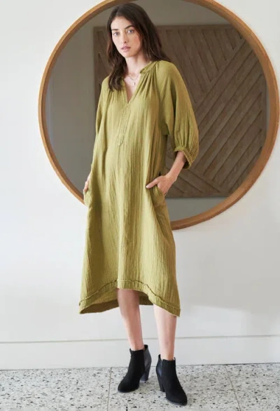 Ocean + Main Ocean+main Gauze Dress With Pockets In Green