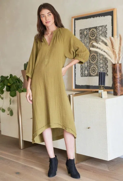 Ocean + Main Ocean+main Gauze Dress With Pockets In Green