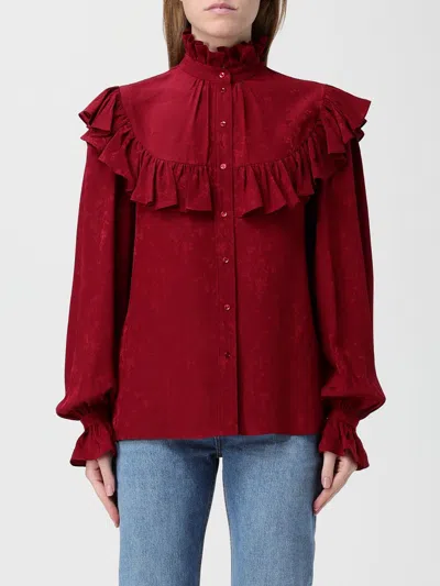 Saint Laurent Silk Blouse With Ruffles In Red