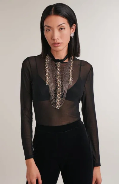 Anne Fontaine Satin Ribbon Collar In Black