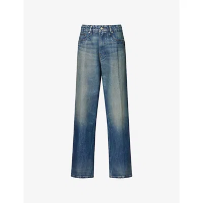 Good American Womens Indigo927 Good '90s Coated Relaxed-fit Denim-blend Jeans In Blue