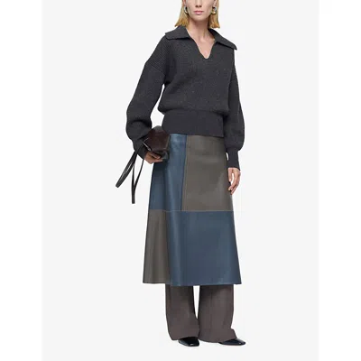 Joseph Light Cardigan Stitch Open Neck Jumper In Gray