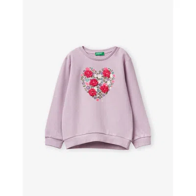 Benetton Lilac Embellished-heart Long-sleeve Cotton Sweatshirt 18 Months-5 Year In Pink