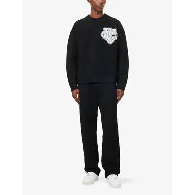 The Couture Club Mens Black Fluffy Emblem Knitted Jumper Xl In Black