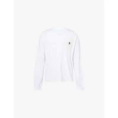 Sacai Xcarhartt Wip Pocket-chest Long-sleeve T-shirt In White