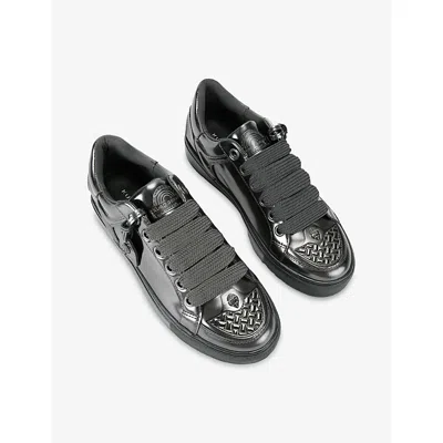 Kurt Geiger Metallic Leather Southbank Tag Sneakers In Gray