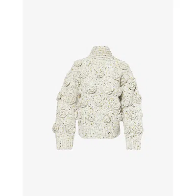 Ganni Womens Paloma Flower Open-back Wool-blend Jumper In Gray