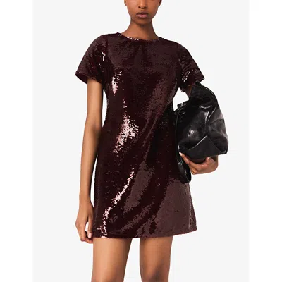 Maje Womens Burgundy Short-sleeved Sequin-embellished Mini Dress