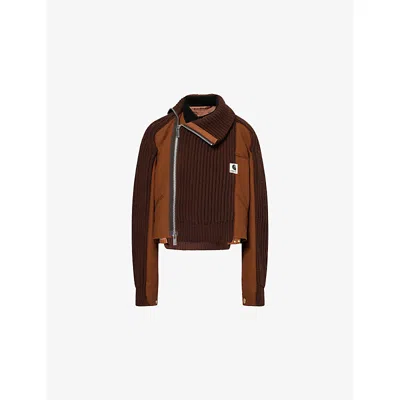 Sacai Omens Dark Beige  X Carhartt Wip Duck Contrast-canvas Wool Jacket In Brown
