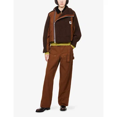 Sacai Omens Dark Beige  X Carhartt Wip Duck Contrast-canvas Wool Jacket In Brown