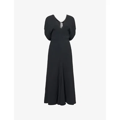 Victoria Beckham Womens Black Blouson-sleeve Fluid-cady Midi Dress In Black