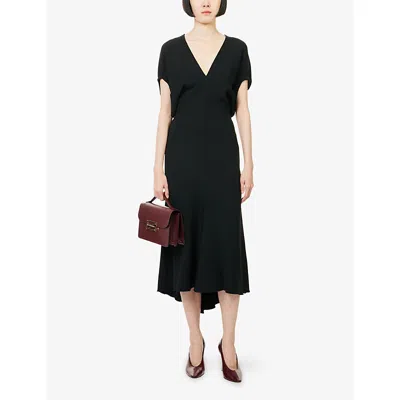 Victoria Beckham Womens Black Blouson-sleeve Fluid-cady Midi Dress In Black