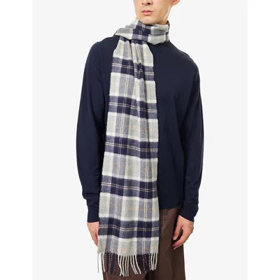 Johnstons Of Elgin Mens Silver Bannockbane Tartan Cashmere Scarf In Brown