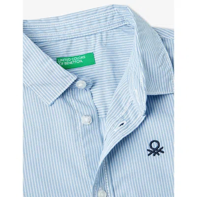 Benetton Pale Blue Logo-embroidered Striped Cotton Shirt 18 Month In Blue