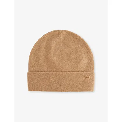 Weekend Max Mara Omens Camel Caimanonew Brand-patch Cashmere Beanie In Brown