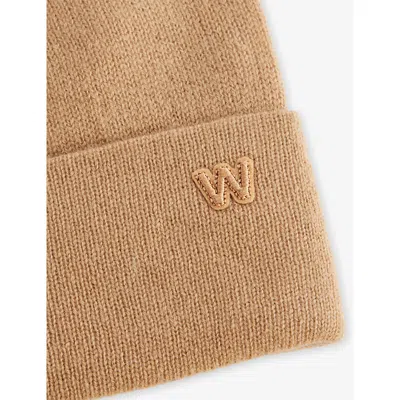 Weekend Max Mara Omens Camel Caimanonew Brand-patch Cashmere Beanie In Brown