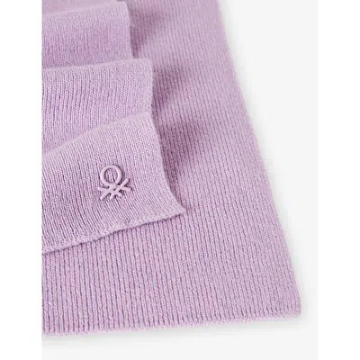 Benetton Lilac Logo-plaque Wool Blend Scarf In Purple
